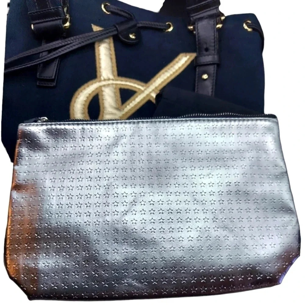 New YSL Beaute Silver Stars Cosmetics Bag